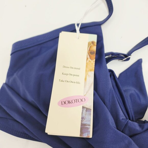 Womens Navy Tropical High Waisted Bikini Set Adjustable Straps Size S Dokotoo - Picture 4 of 9